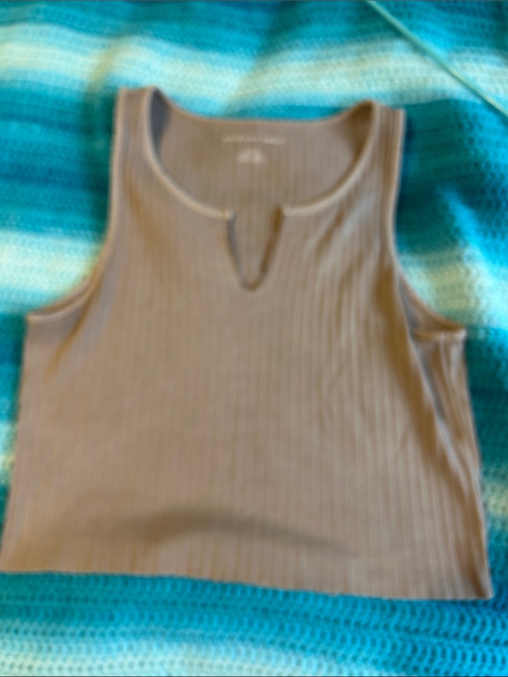 American Eagle Outfitters Ribbed Notch-Neck Tank Top - Brown